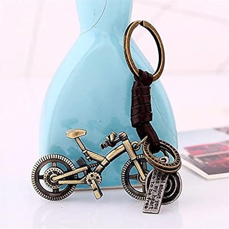 Bicycle Keychain Leather Key chain Bronze Key Ring Creative Gift