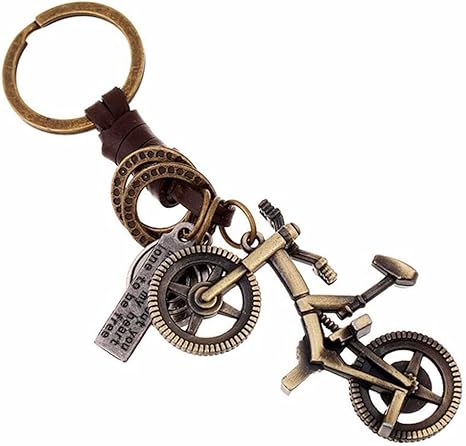 Bicycle Keychain Leather Key chain Bronze Key Ring Creative Gift