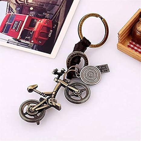 Bicycle Keychain Leather Key chain Bronze Key Ring Creative Gift
