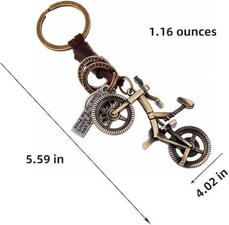 Bicycle Keychain Leather Key chain Bronze Key Ring Creative Gift