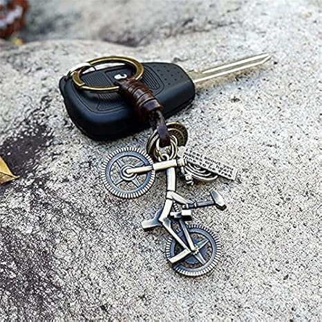 Bicycle Keychain Leather Key chain Bronze Key Ring Creative Gift