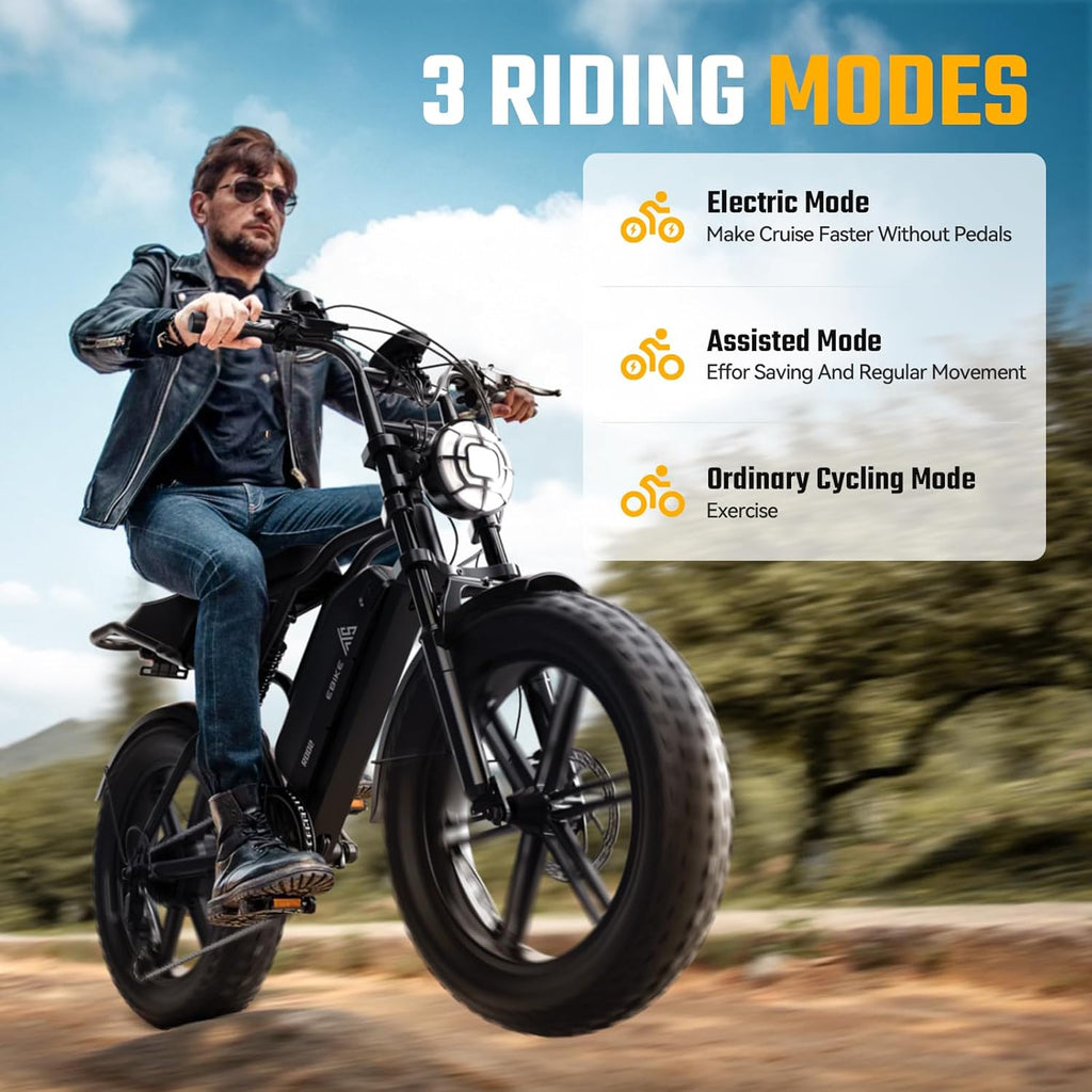Electric Bike for Adults 1500W Peak 20" Fat Tire All-Terrain E-Bike 60/110 Miles 28 MPH Electric Dirt Bike