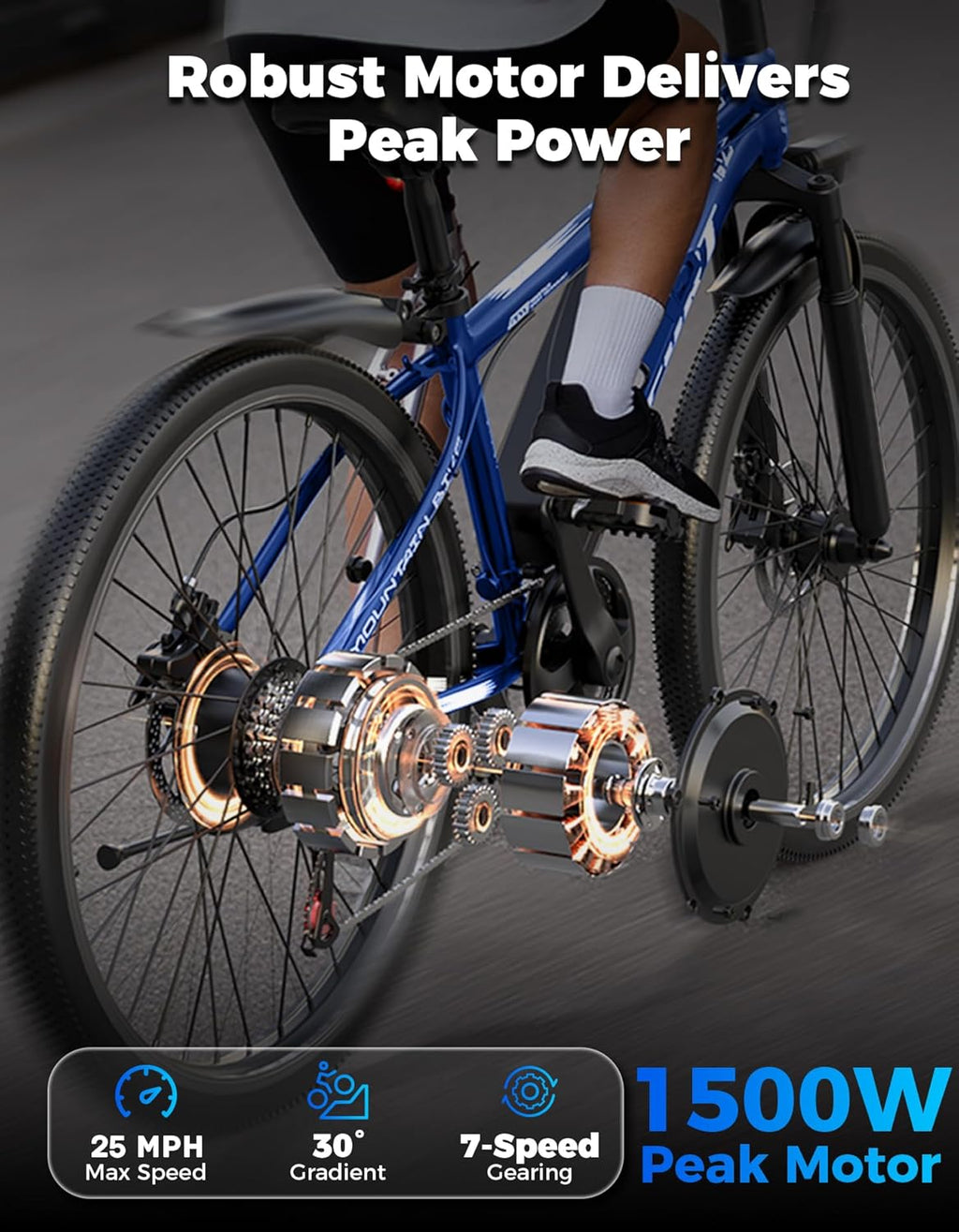 Misodo Electric Bike for Adults, 1500W Peak Mountain Ebike with 25 MPH