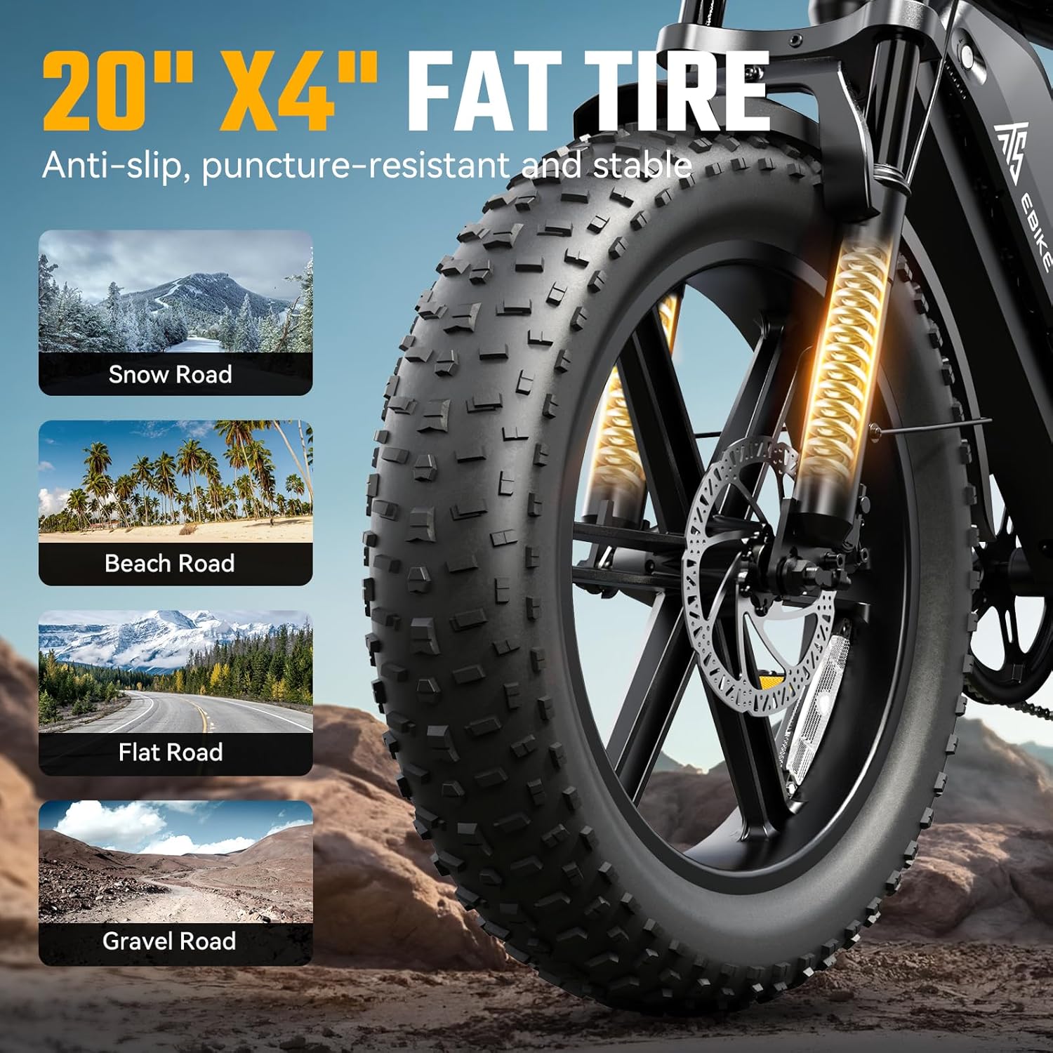 Electric Bike for Adults 1500W Peak 20" Fat Tire All-Terrain E-Bike 60/110 Miles 28 MPH Electric Dirt Bike