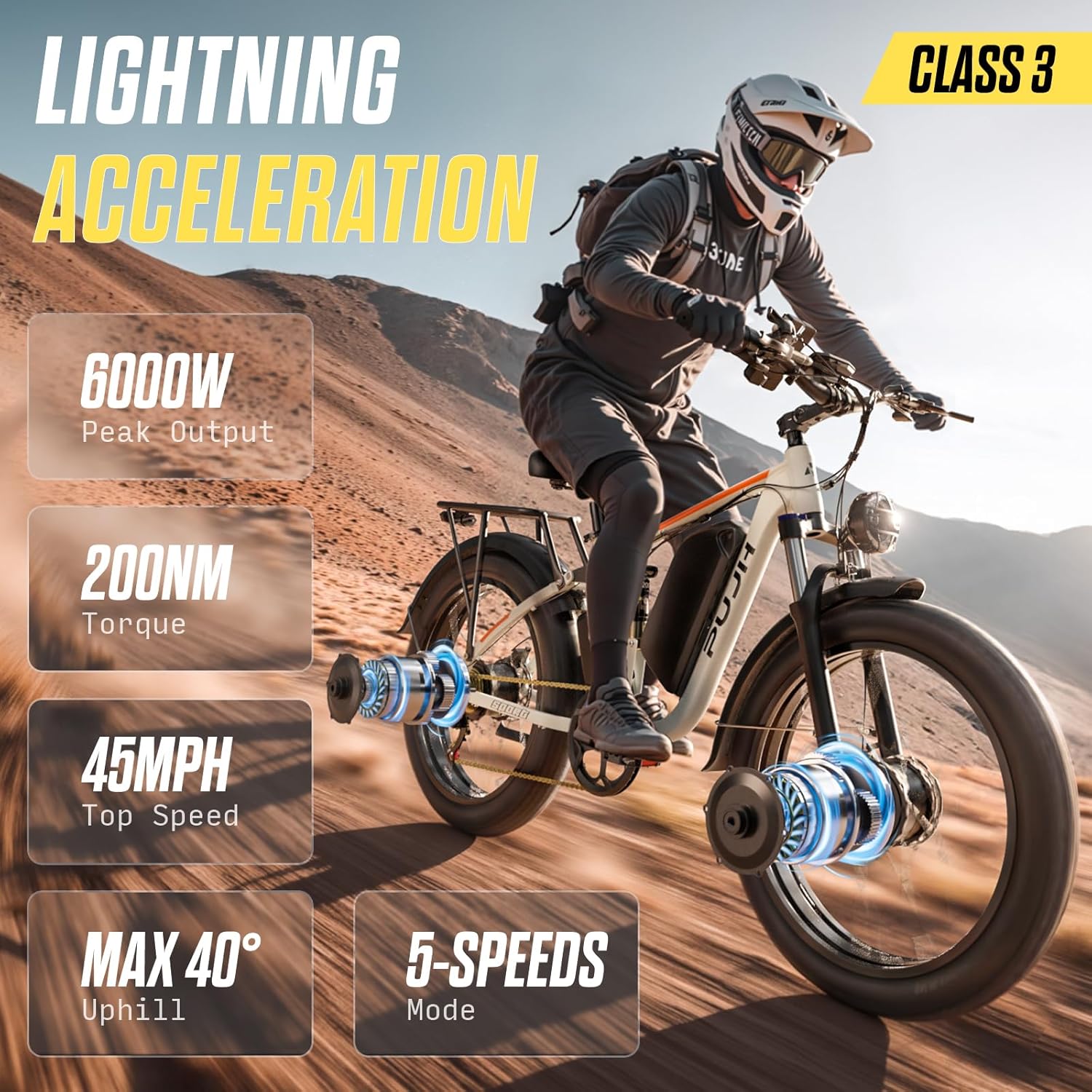 Sparkwheels 6000W Max Speed 45MPH Dual Motor Electric Bike for Adults