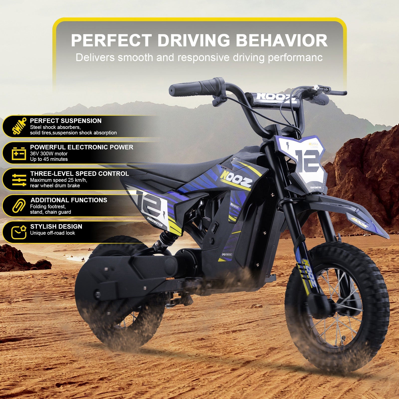 MotoTec 36V/4Ah 300W (HP122E) Electric Dirt Bike