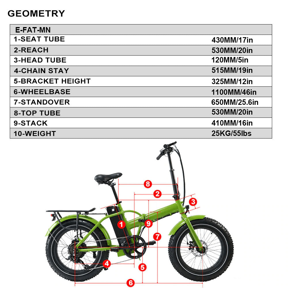 EUNORAU E-FAT-MN 48V 12.5Ah/17.5Ah 500W Folding Fat Tire Electric Bike