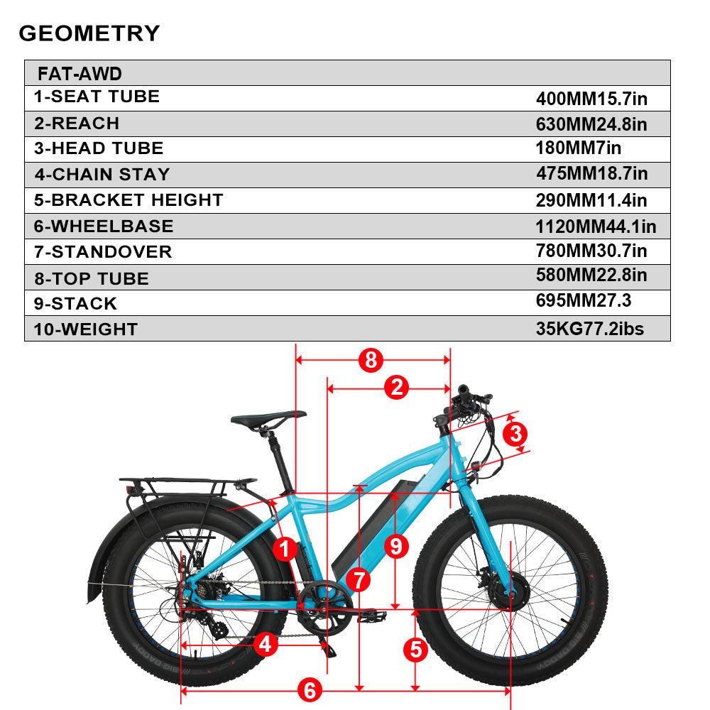 EUNORAU FAT-AWD 48V 15.6Ah/25Ah 600W All Wheel Drive Fat Tire Electric Bike