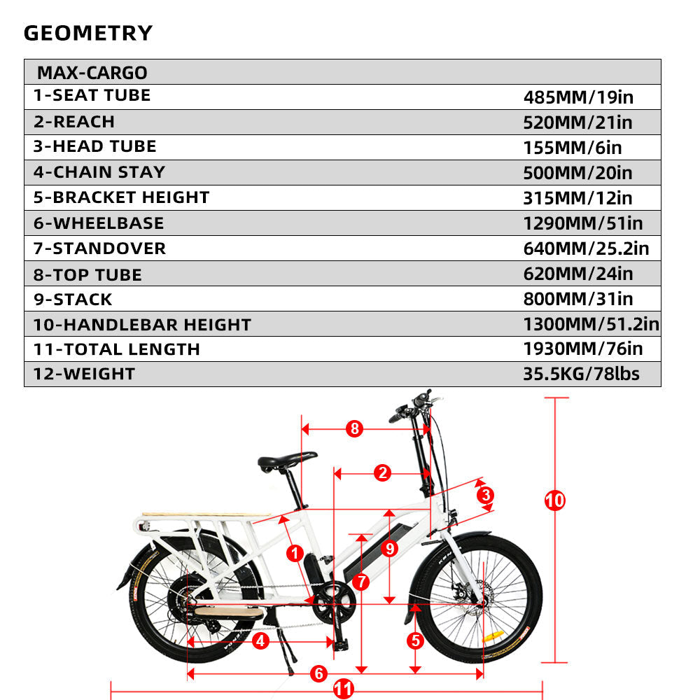 EUNORAU MAX-CARGO 48V/11.6Ah 750W Dual Battery Electric Cargo Bike