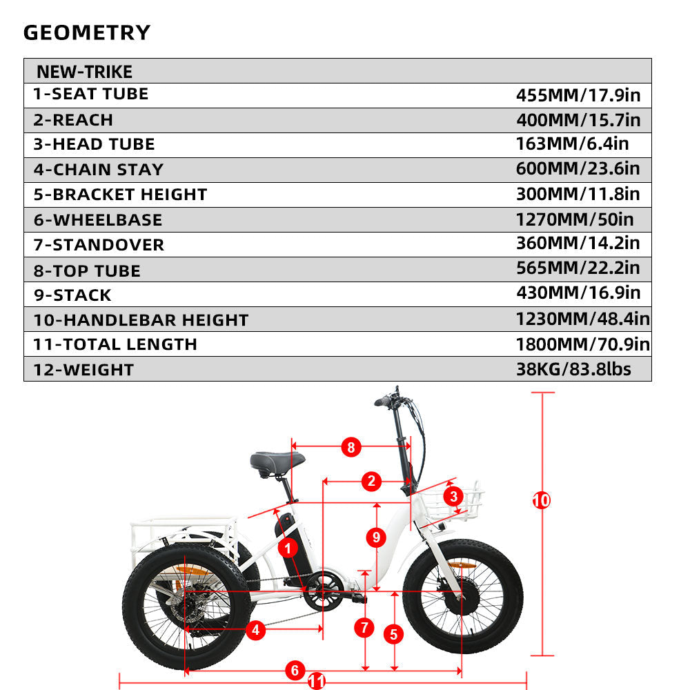 EUNORAU NEW-TRIKE 48V/12.5Ah 500W Step-Thru Folding Electric Trike