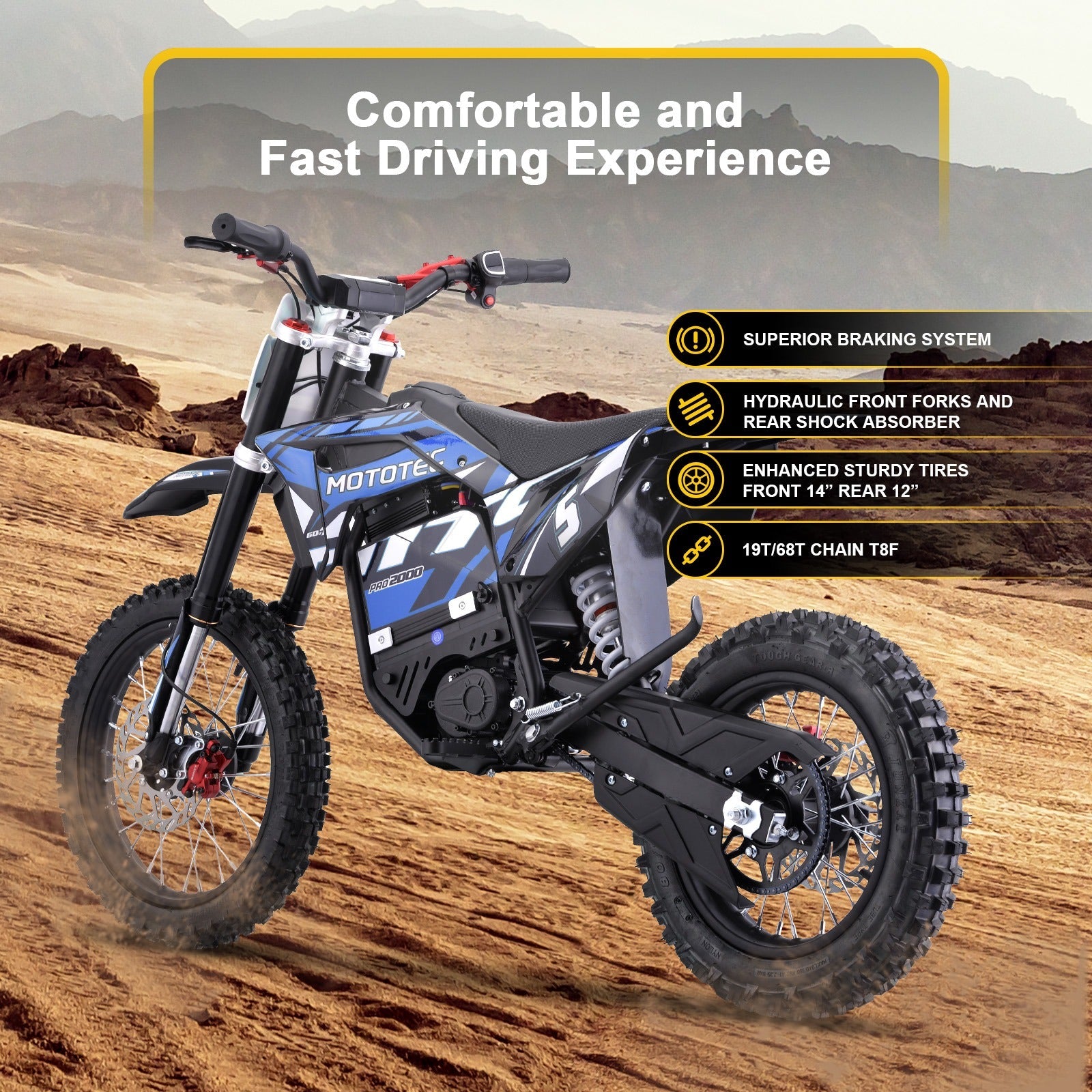 MotoTec Pro 60V/15.6Ah 2000W Off-Road Electric Dirt Bike (HP115E)